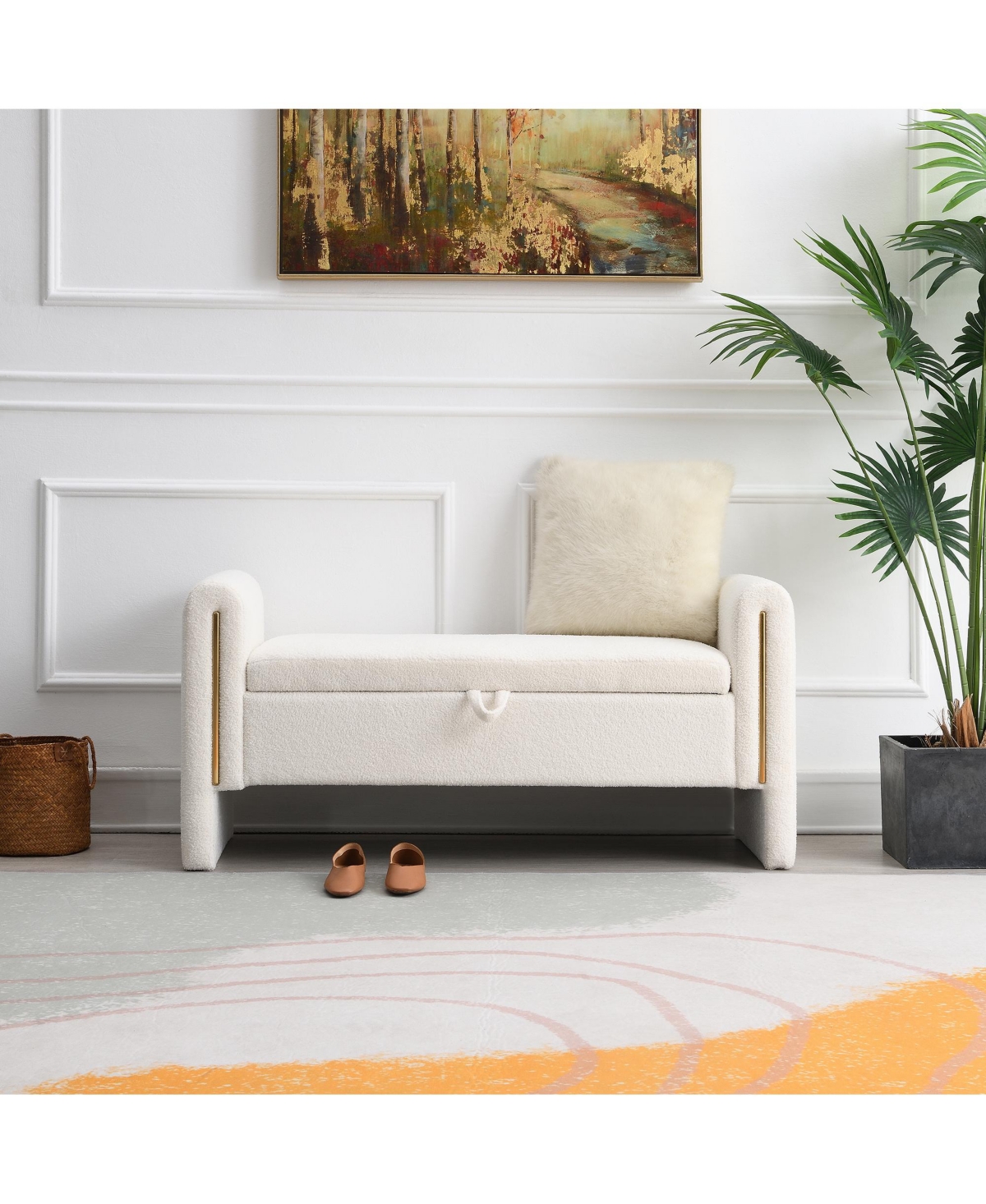 Streamdale Furniture Modern Teddy Bed End Bench with Arms and Storage,Upholstered Large Foot Rest Stool, Comfy Window Vanity Bench for Living Room,Bed