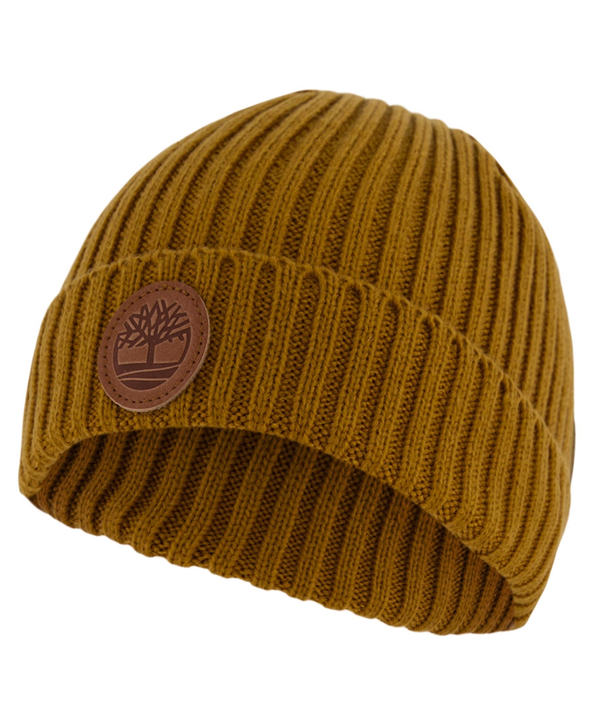 TIMBERLAND MEN'S LEATHER LOGO PATCH RIBBED WATCH CAP 