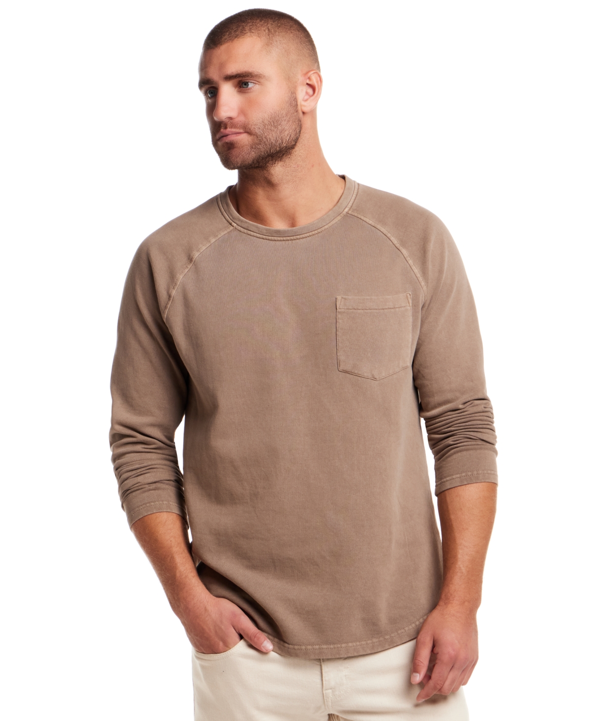 Shop Weatherproof Vintage Men's Regular-fit Raglan-sleeve Pocket Sweatshirt In Earth