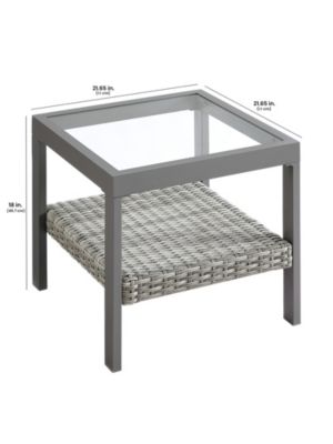 Small Square Coffee Table with Storage, Modern and Transitional Style, Glass, Gray
