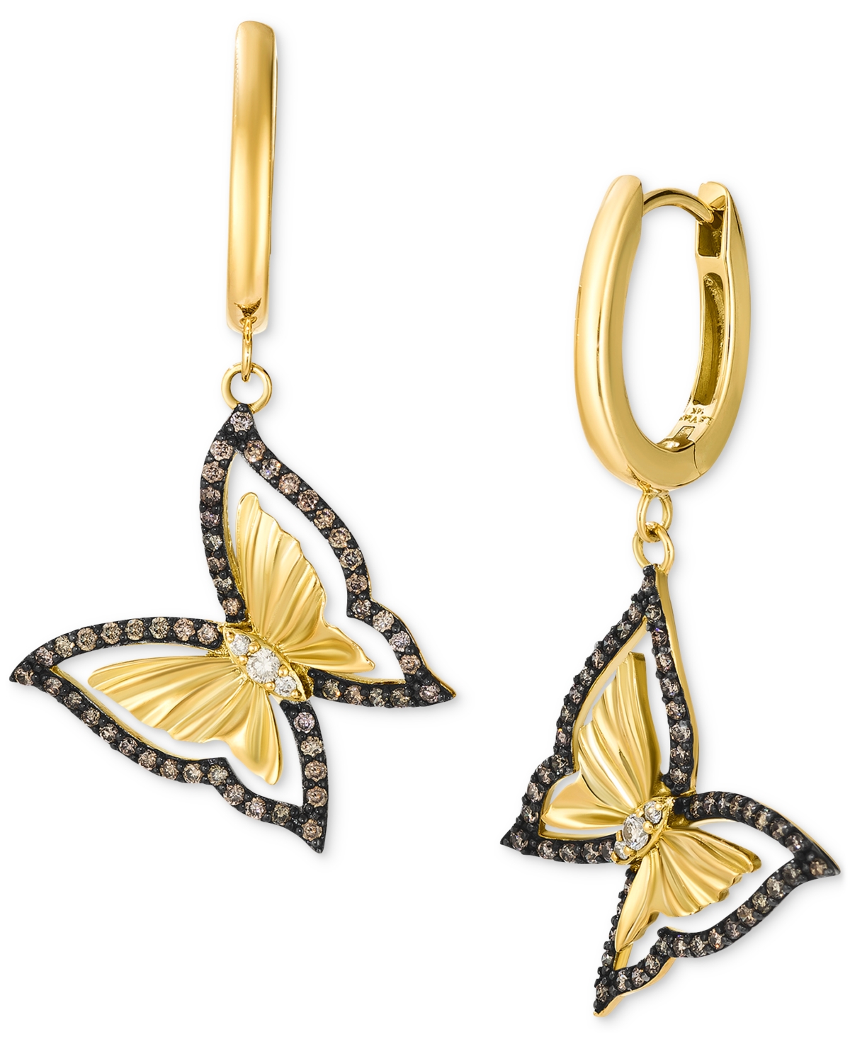 Chocolate Diamond & Nude Diamond Butterfly Drop Earrings (1/2 ct. t.w.) in 14k Gold - 14K Honey Gold Earrings