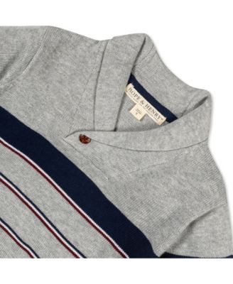 Baby Boys Long Sleeve Shawl Collar Sweater with Engineered Stripe