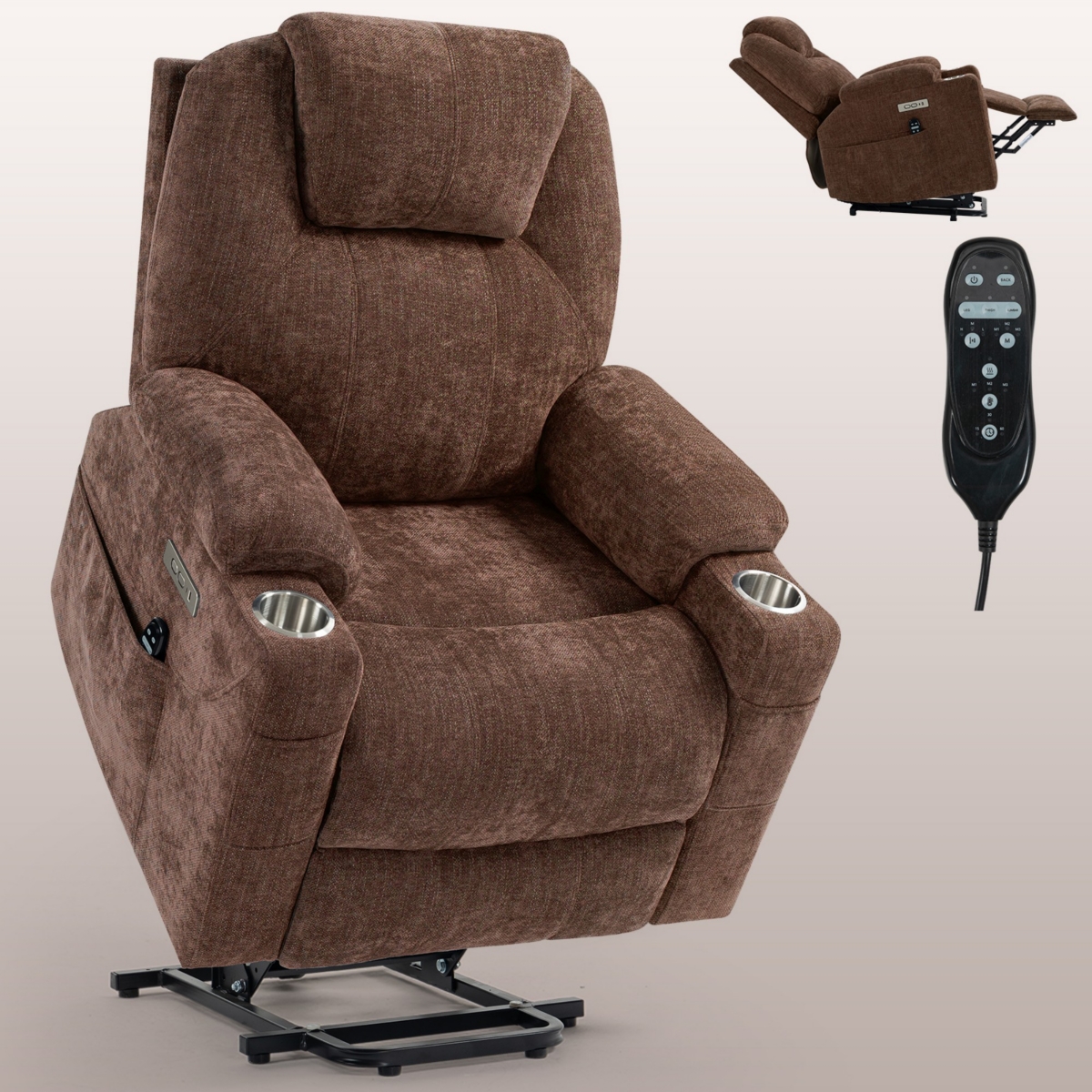 Boyel Living Up to 350 Lbs Power Lift Recliner Chair Heavy Duty Motion Mechanism with 8-Point Vibration Massage and Lumbar Heating, Usb and Type-c Por
