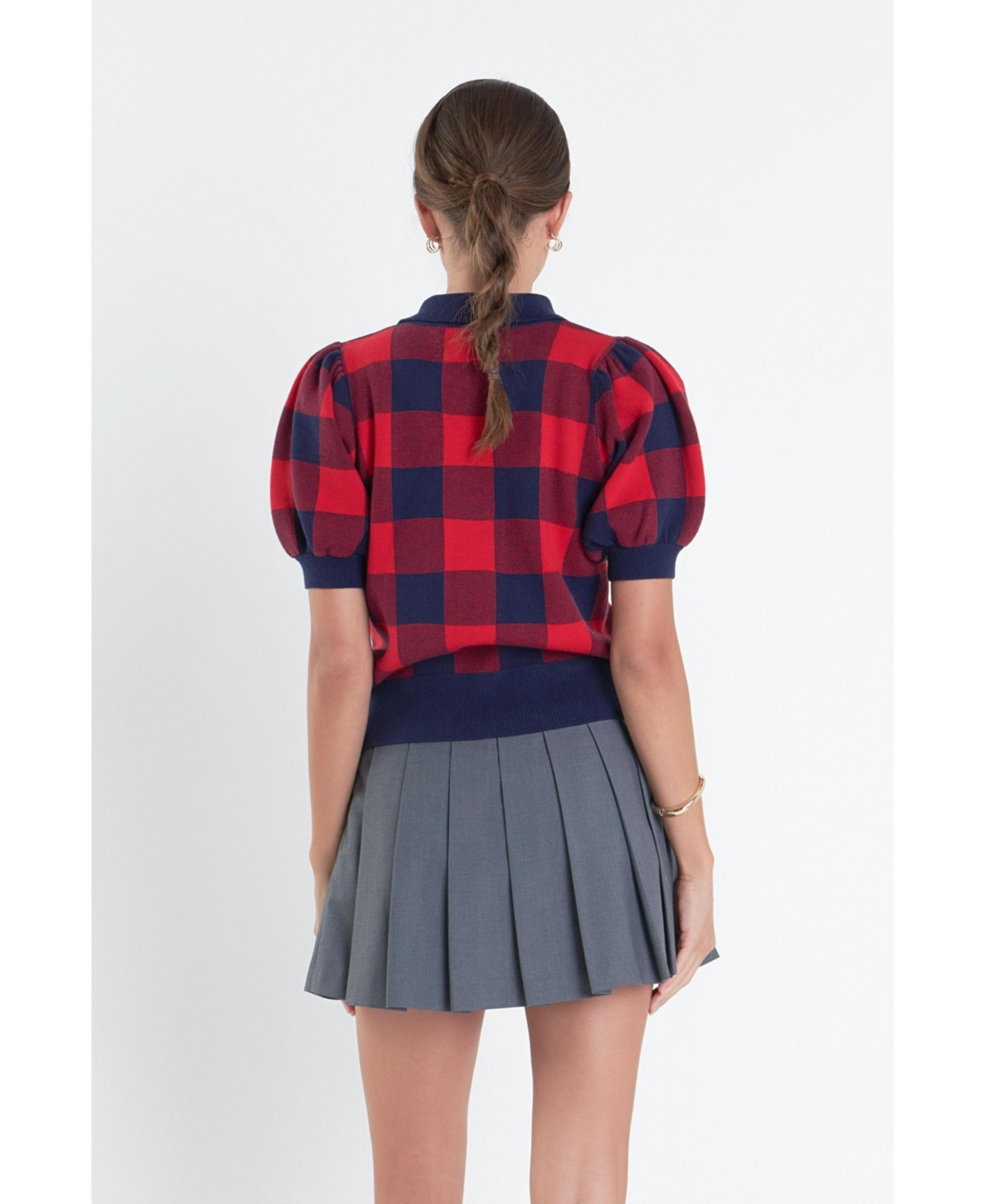 English Factory Women's Gingham Collar Knit Top -red