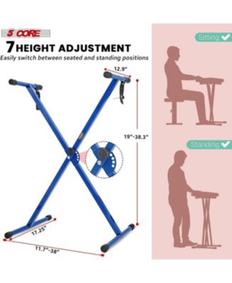 Keyboard Stand Single X Style Adjustable Piano Riser + Keyboard Piano Bench