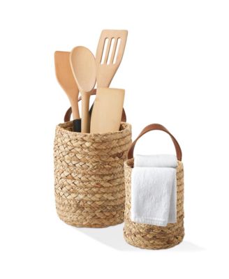 Set of 2 Small and Large Water Hyacinth, Woven Wall Hanging Baskets with Handles