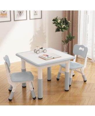 Kids Table and 2 Chairs Set with Graffiti Desktop, Height Adjustable Toddler Table and Chairs Set, 4 in 1 Activity Table Play Table for Reading, Drawing, Playing, Eating