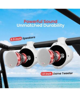 6.5" Marine Wakeboard Tower Speakers - 200W Waterproof, Dual Bullet Style, White (PLMRW65