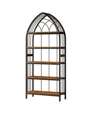 Tall Bookshelf,5-Tier Bookshelf with Metal Frame,Curved Freestanding Display Shelf