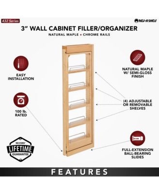 Pullout Wall Filler Cabinet Wooden Organizer, 36" Hgt, 432-WF36-3C