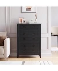 5-Drawer Wood Deep Storage Nickel Handle Modern Chest of Drawers