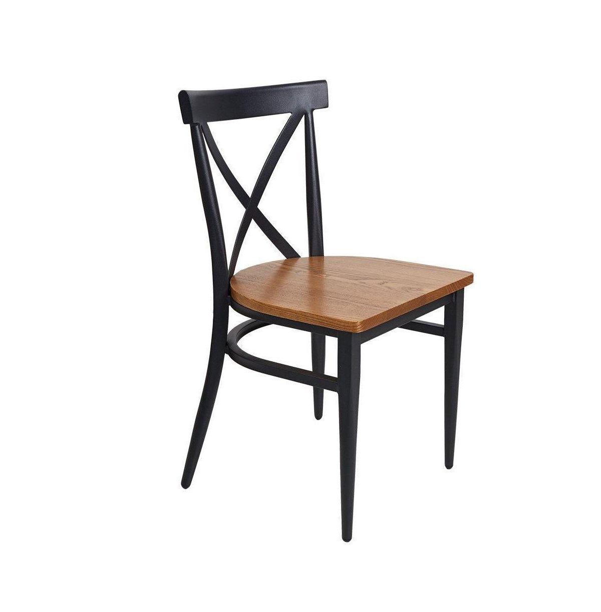 Slickblue Set of 2 Outdoor Bistro Chairs – Stackable Cafe Chairs with Elegant Cross Back Style - Black
