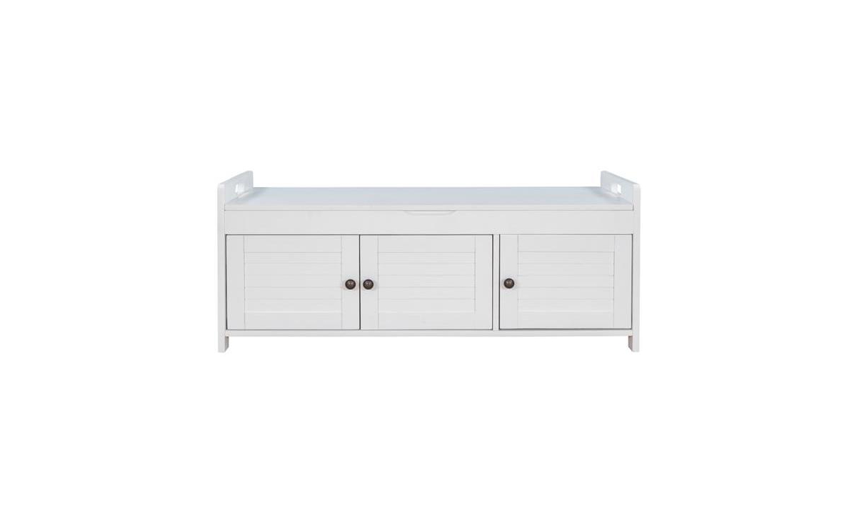3-Door Storage Bench with Cushion &#x2013; Hidden Shoe Organizer for Hallway, Mudroom, or Foyer - White