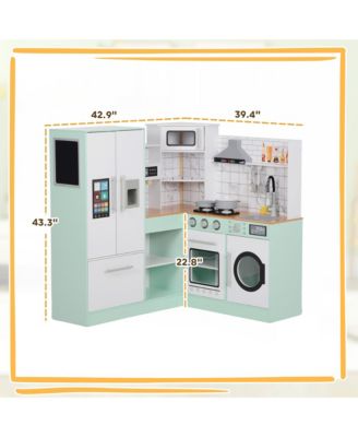 Play Kitchen, Corner Kids Kitchen Playset w/ Chalkboard, Range Hood