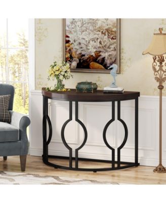 43 Inch Industrial Semi Circle Sofa Table with Geometric Base,Half Moon Console Table for Entryway