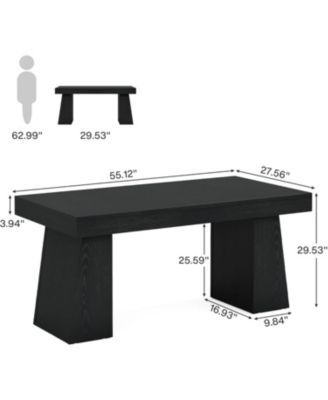 55 Inches Executive Desk, Mid-Century Modern Home Office Desk with Double Trapezoid Base, Wood Computer Desk Business Workstation Desk