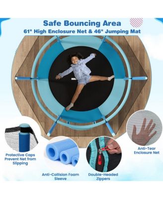 60'' Trampoline for Kids w/ Gymnastic Bar Rings Foamed Handle No Gap Design