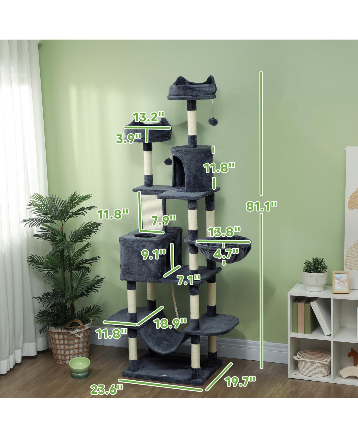 PawHut 81" Cat Tree w/ Cat Scratching Posts for Large Adult Cats, Dark