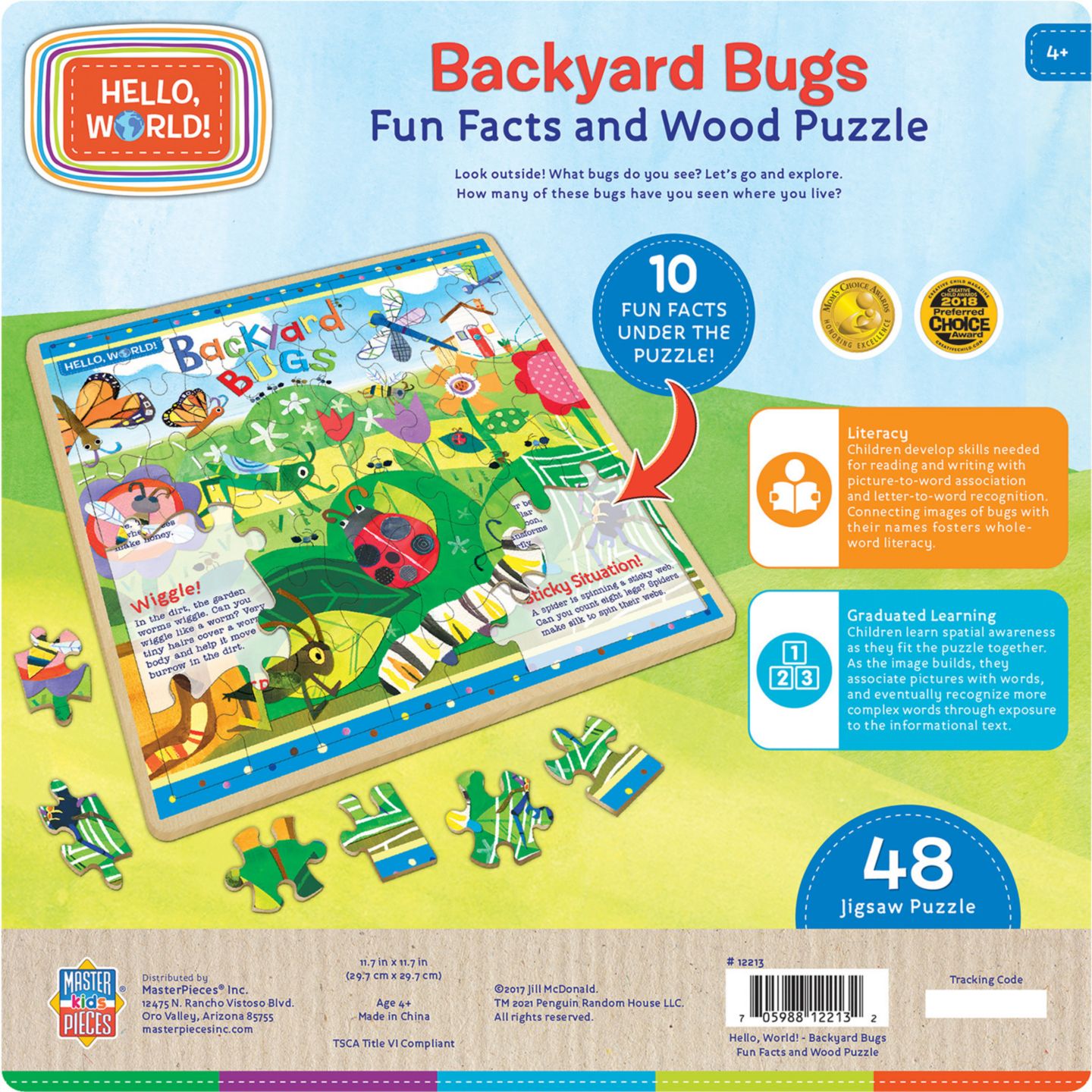 Детская игрушка MasterPieces Puzzles MasterPieces Hello, World! - Backyard Bugs 48 Piece Wood Jigsaw Puzzle, цвет: Разноцветный — фото 3