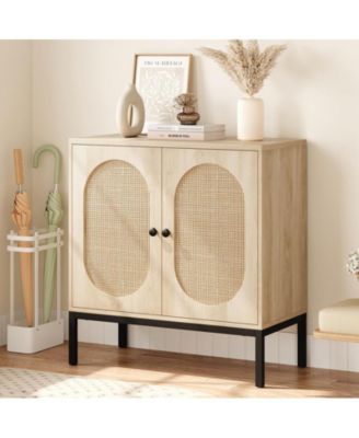Rattan Doors and Shelves Buffet Sideboard Console Storage Cabinet for Entryway, Living Room, or Dining Room