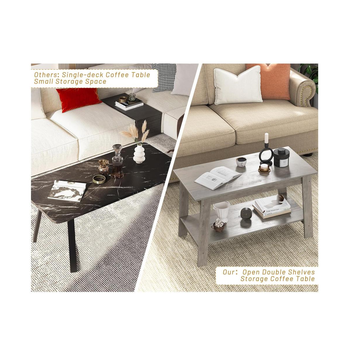 gaomon Coffee Table, 31.49 Inch Small Living Room Tables, 2-Tie Rustic Wood Tables for Living Room, Outdoors, Home Office, Bedroom, Apartment, Modern
