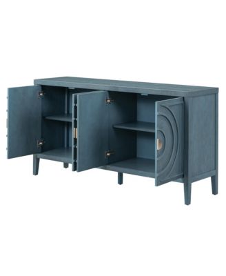 Retro Sideboard with Circular Groove Design and Round Metal Handles for Entrance, Dining & Living Rooms