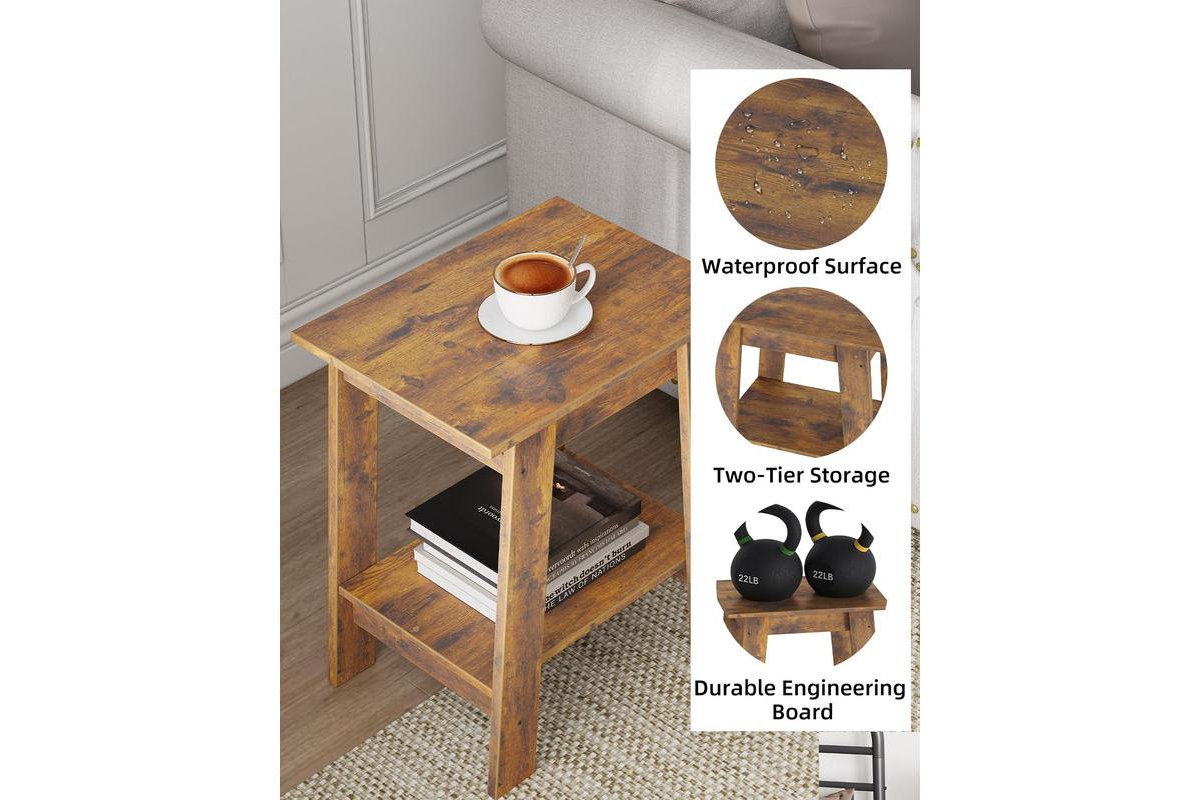 gaomon End Table, Small Side Table, Set of 2 Nightstand with 2-Tier Storage Shelf, Wood Bedside Table, Narrow Side Table Living Room, Side Table for S
