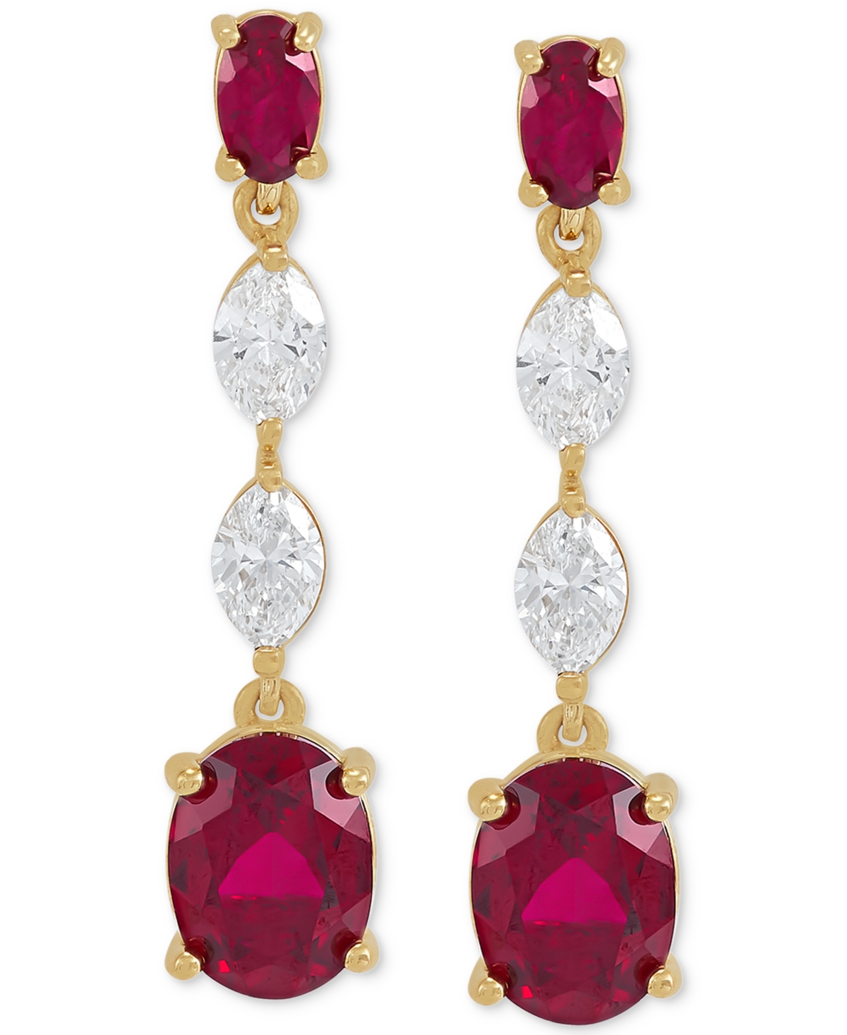 Lab Grown Emerald (2-3/4 ct. t.w.) & Lab Grown Diamond (3/4 ct. t.w.) Drop Earrings in 14k Gold (Also in Lab Grown Ruby & Lab Grown Sa