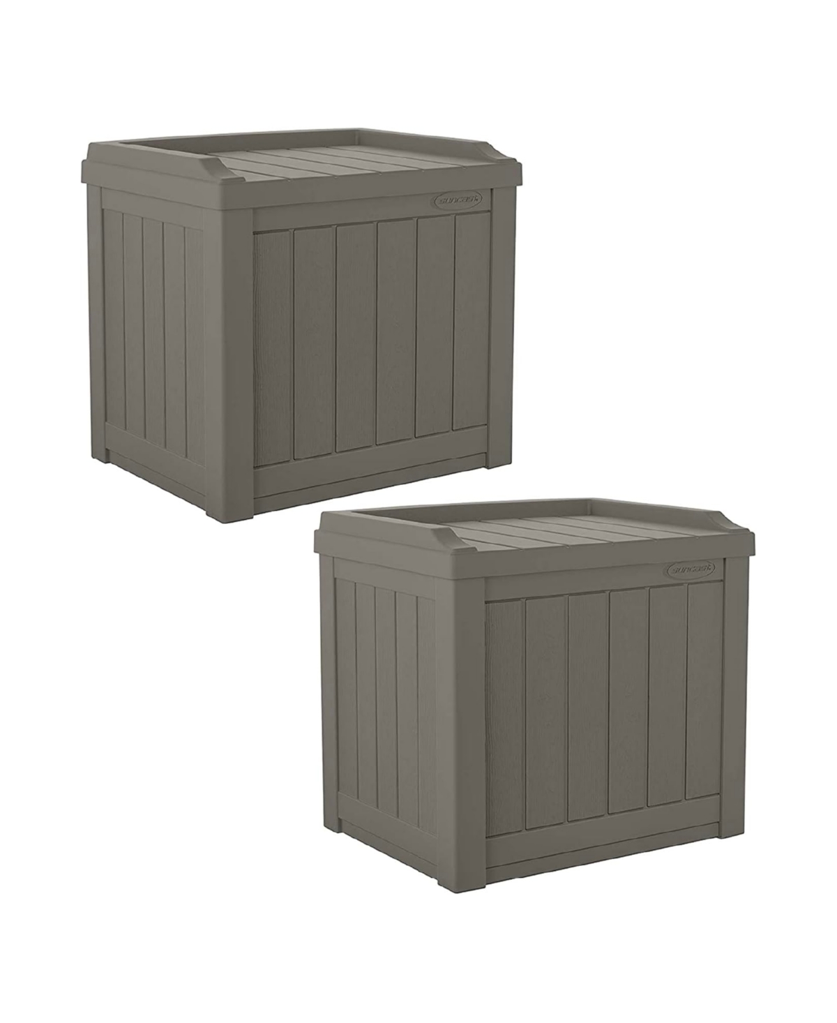 22 Gallon Outdoor Patio Small Deck Box with Storage Seat, Stone (2 Pack) - Stone