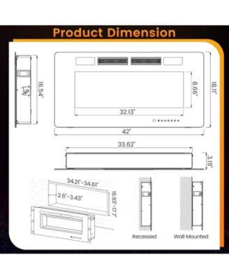 42 Inch Ultra-Thin Electric Fireplace with Decorative Crystals and Smart APP Control