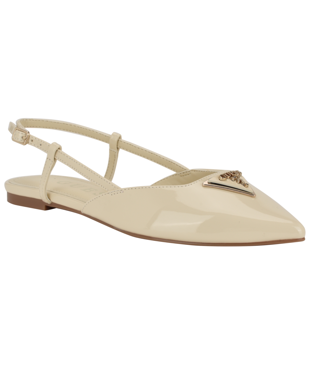 Guess Women's Bemas Pointed Toe Triangle Slingback Flats In Ivory Patent