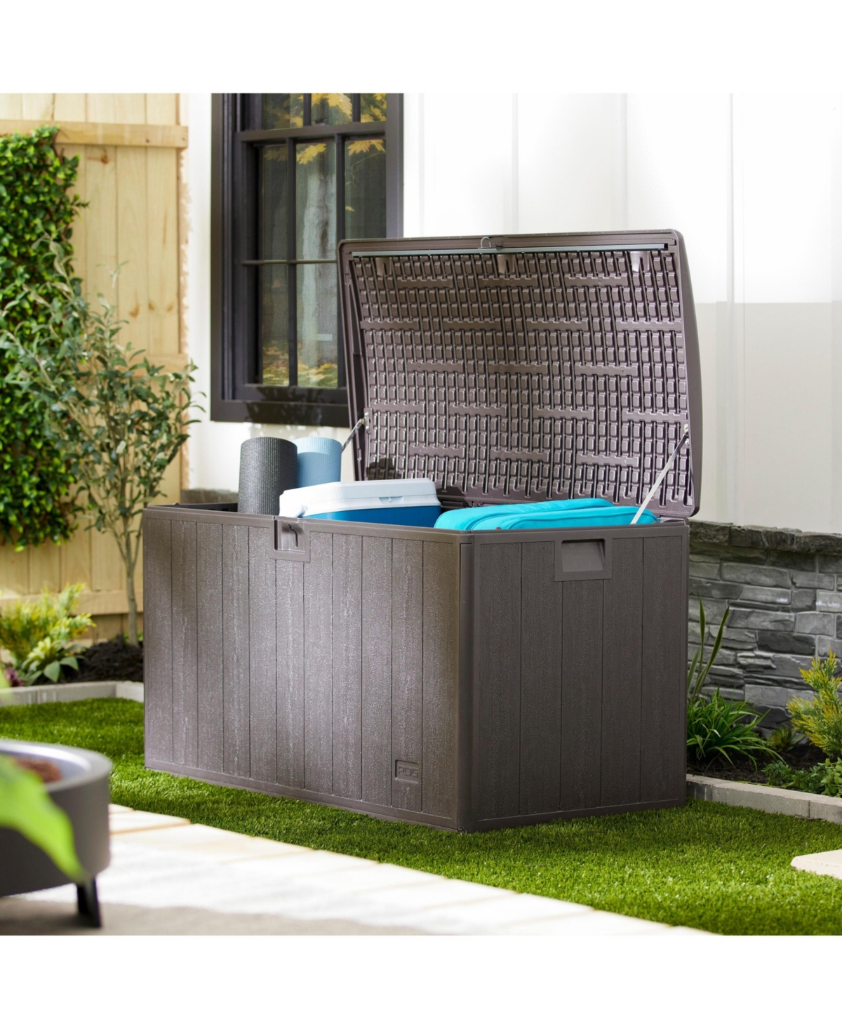 Plastic Development Group 105-Gallon Resin Outdoor Storage Deck Box,- Java brown