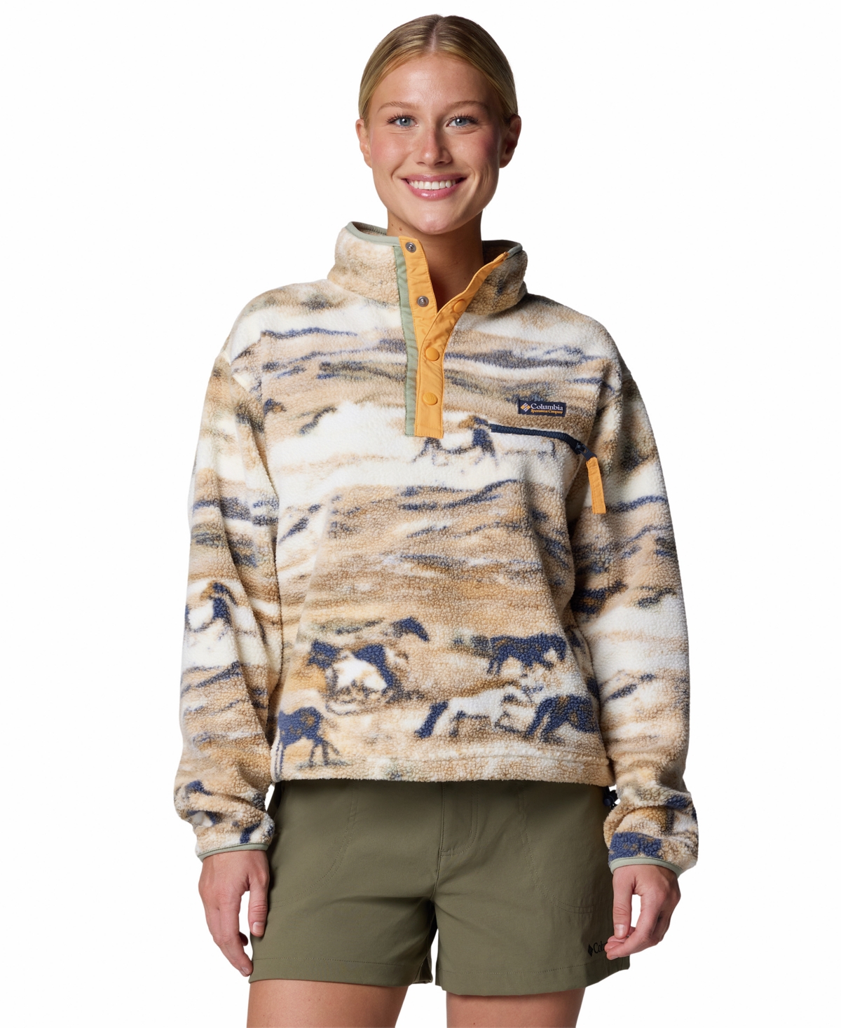 Women's Helvetia Ii Printed Cropped Half-Snap Fleece - Lemon Wash Roaming