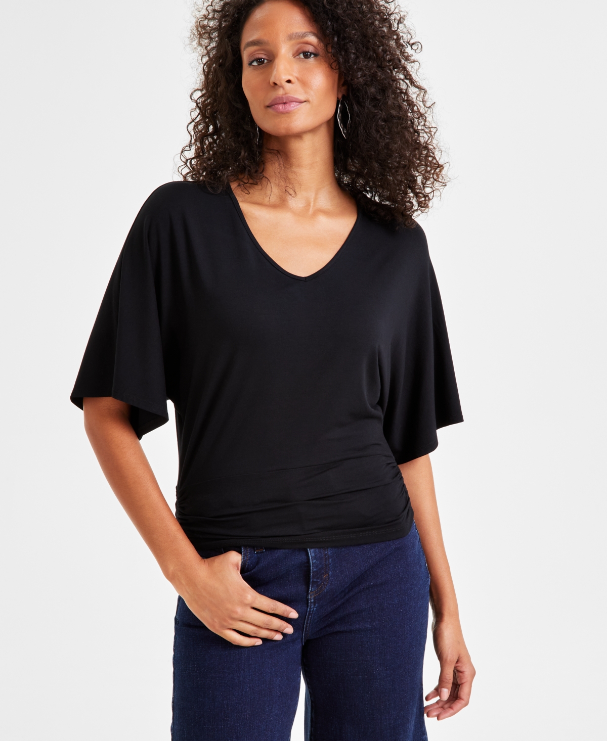 Inc International Concepts Women's V-neck Dolman-sleeve Top, Exclusively At Macy's In Deep Black