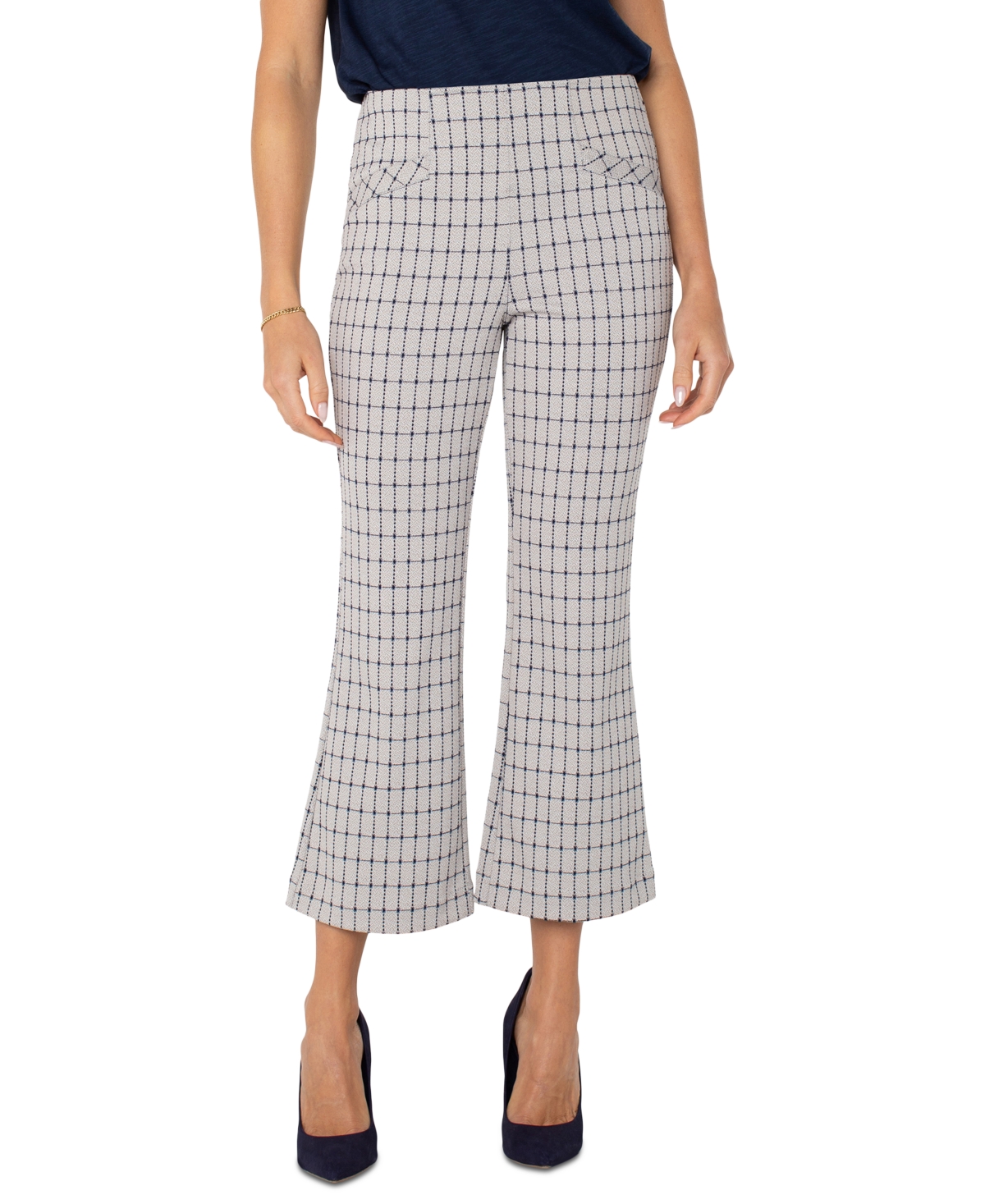Women's Stella Cropped Kick Flare Pants - Navy Taupe Grid