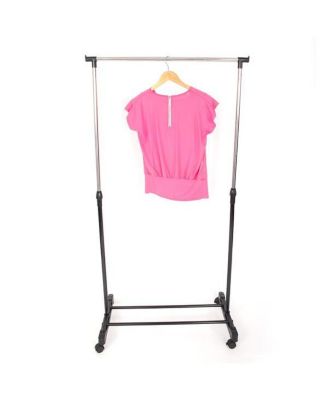 Vertical & Horizontal Stretching Clothes Rack with Shoe Shelf - Single-Bar Design