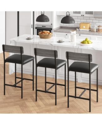 Upholstered Bar Stools Set of 2 – Counter Height Chairs with Backrest, Footrest & Easy Assembly for Kitchen or Island