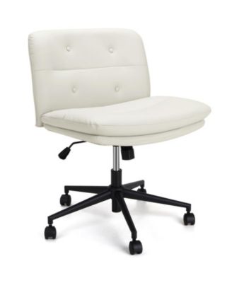 Office Chair with Wheels, Wide Seat Swivel Leather Armless Criss Cross Chair, 360° Height Adjustable Swivel Desk Chair, Modern Vanity Chair for Home, Office, Make Up, Ivory