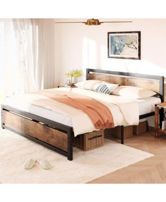 King Size  Metal/Wood  Headboard, Noise-Free, No Box Spring, Easy Assembly,Platform Bed Frame - Full