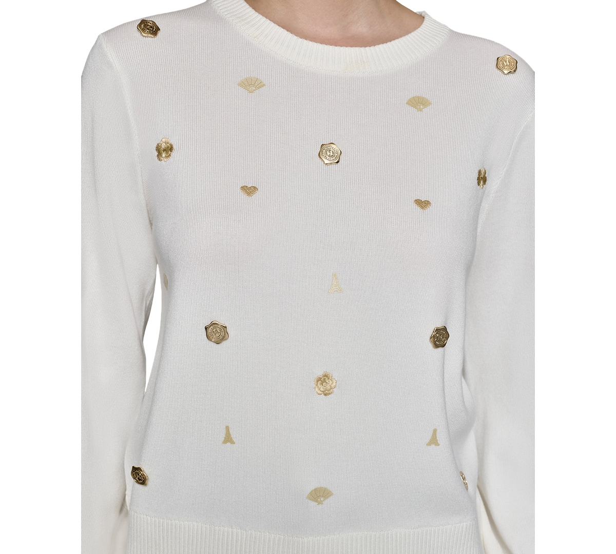 Karl Lagerfeld Paris Women's Embellished Crewneck Sweater
