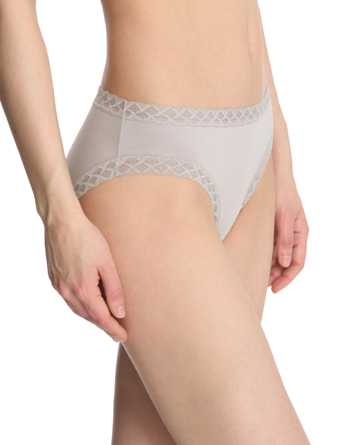Natori Bliss Lace-trim Cotton French-cut Brief Underwear 152058 In Vapor