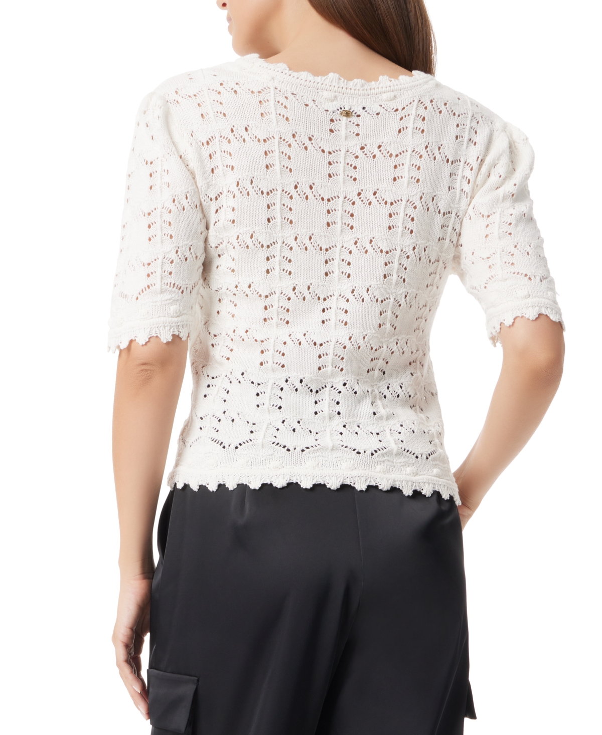 Shop Sam Edelman Women's Robyn Pointelle-stitch Short-sleeve Sweater In Gardenia