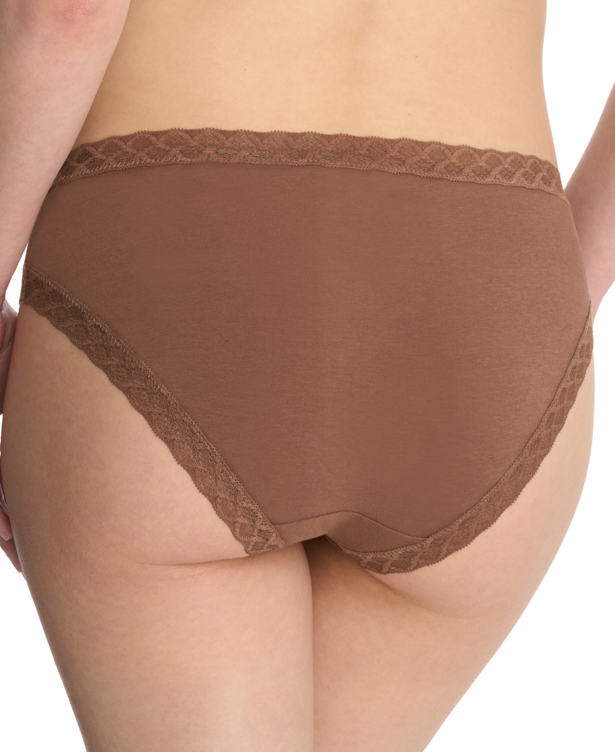 Natori Bliss Lace-trim Cotton Brief Underwear 156058 In Nutmeg