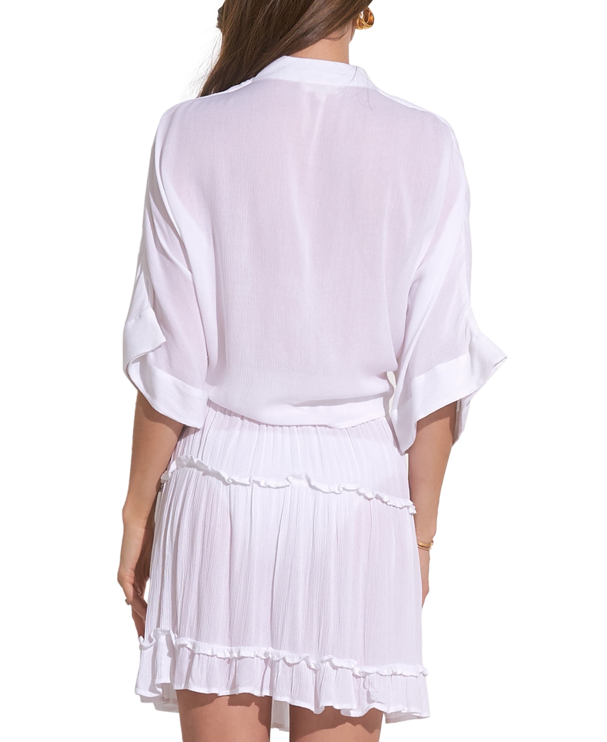 Shop Elan Women's Tie-front 3/4-sleeve V-neck Blouse In White