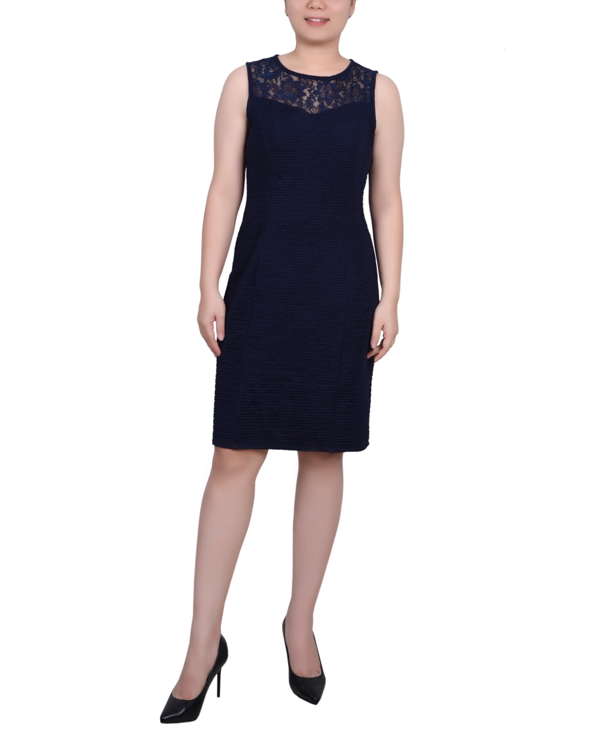Shop Ny Collection Petite Two Piece Novelty Knit And Lace Dress Set In Navy