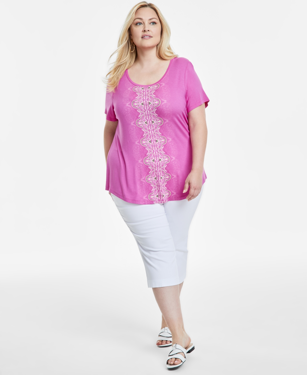 JM COLLECTION PLUS SIZE PRINTED SHORT SLEEVE TOP, EXCLUSIVELY AT MACY'S 