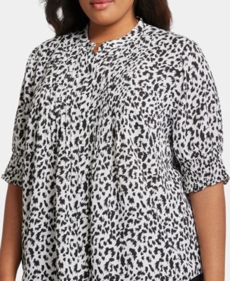 Plus Size Pleated Peasant Collard Blouse