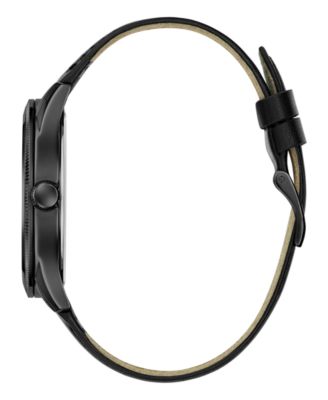 Men's Analog Black Genuine Leather Watch, 44mm