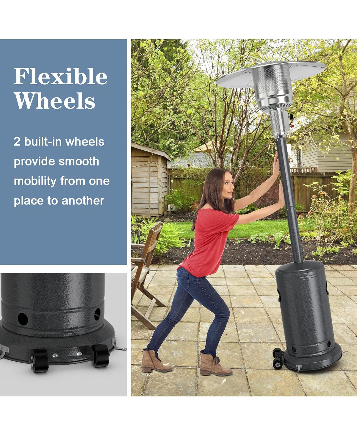 Sugift 50000 Btu Stainless Steel Propane Patio Heater with Trip over Protection-Gray