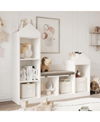 Kids Bookshelf with Reading Nook 47.75in Width Children Bookcase